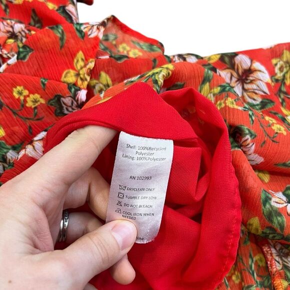 Marissa Webb Deep Orange Floral Magnolia Bouquet Ruffle Dress 12 - Picture 4 of 5